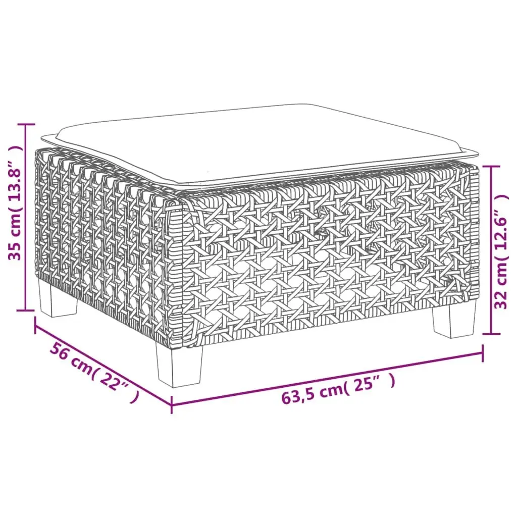 Garden Stool Outdoor Foot Rest with Cushion Beige Rattan Modular 63.5x56x32cm