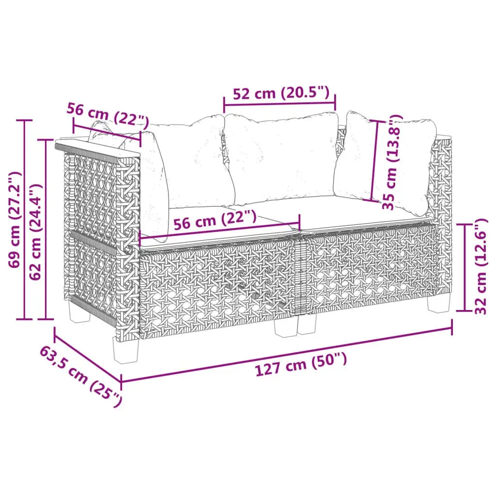 Outdoor Corner Sofa Set 2 pcs Garden Lounge Seating Black