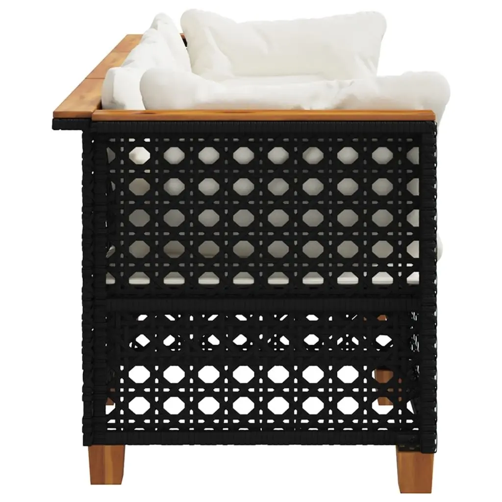 3-Seater Outdoor Garden Sofa Black Poly Rattan Lounge with Cushions Modular