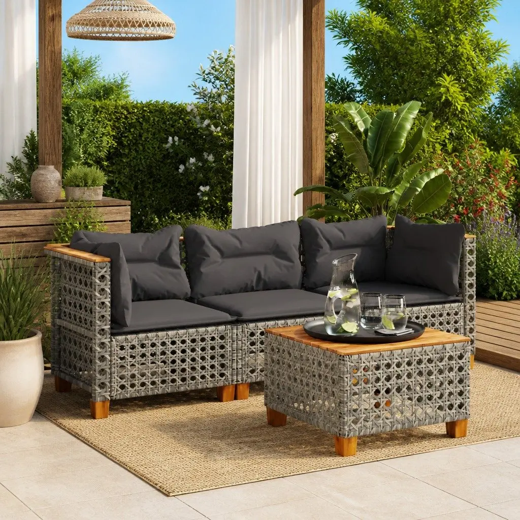 3-Seater Outdoor Garden Sofa Grey Poly Rattan Cushions