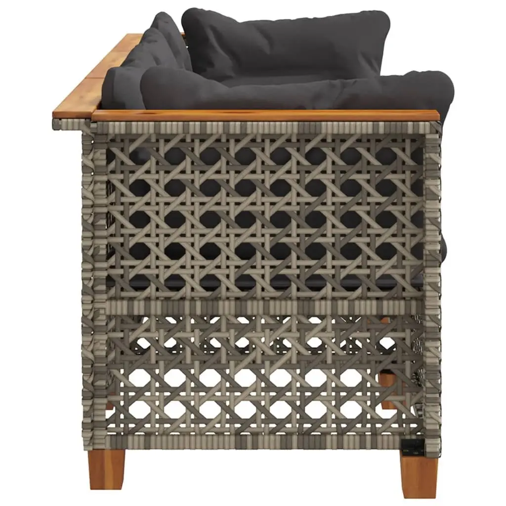 3-Seater Outdoor Garden Sofa Grey Poly Rattan Cushions
