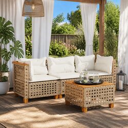 3-Seater Outdoor Garden Sofa with Cushions Beige Poly Rattan Lounge Seating