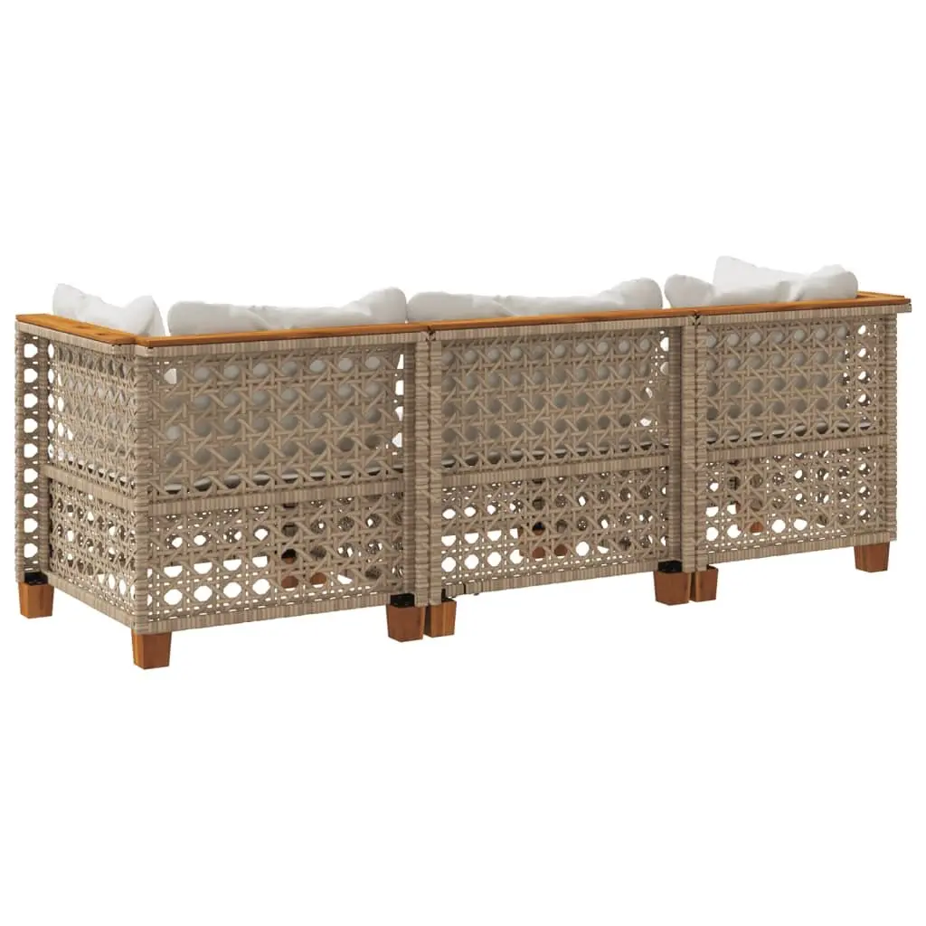 3-Seater Outdoor Garden Sofa Beige Poly Rattan Lounge Seating with Cushions