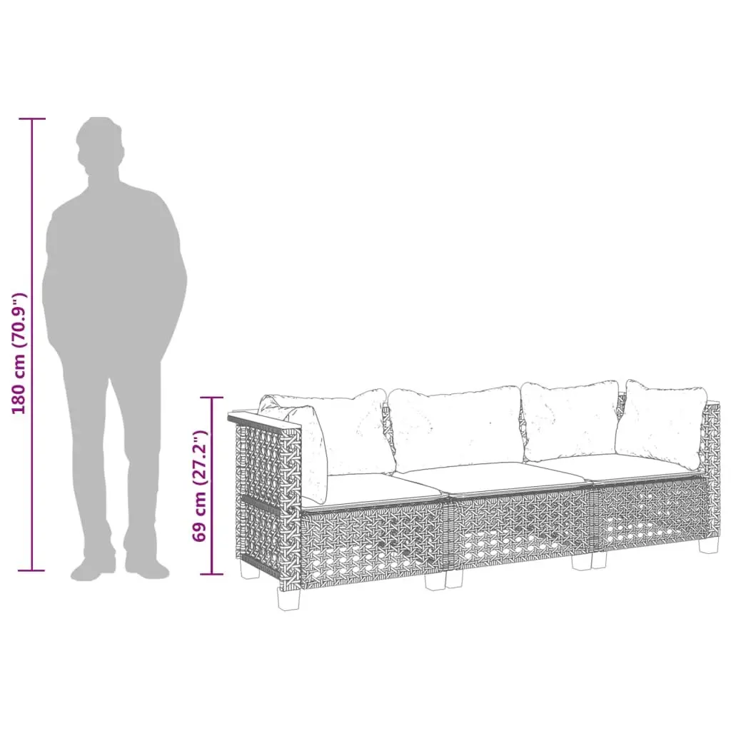 3-Seater Outdoor Garden Sofa Beige Poly Rattan Lounge Seating with Cushions