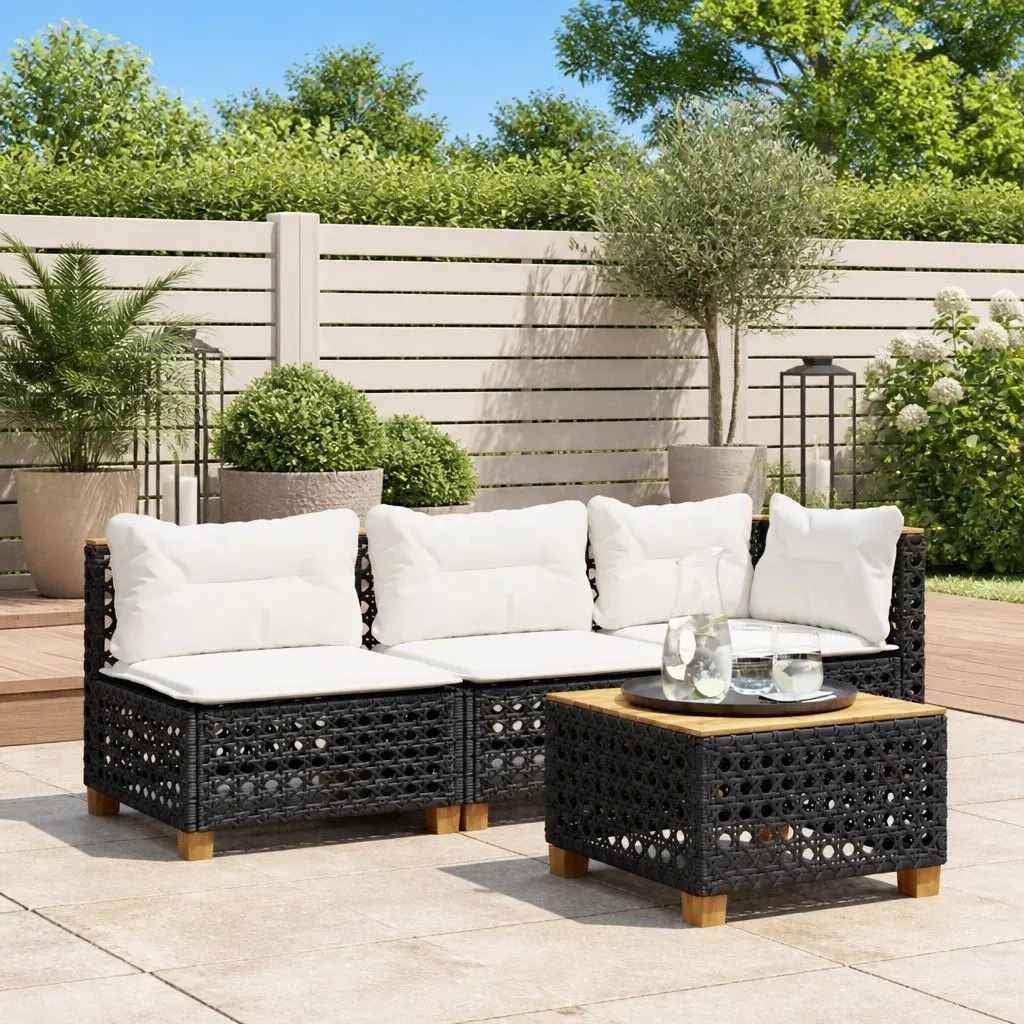 3-Seater Garden Sofa Outdoor Lounge Seating Black Poly Rattan with Cushions