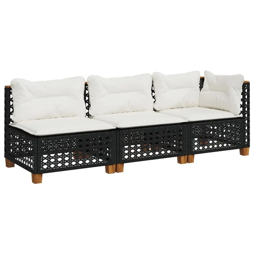 3-Seater Garden Sofa Outdoor Lounge Seating Black Poly Rattan with Cushions