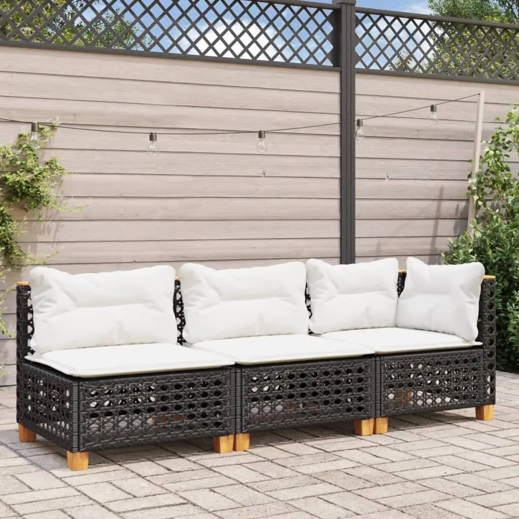 3-Seater Garden Sofa Outdoor Lounge Seating Black Poly Rattan with Cushions