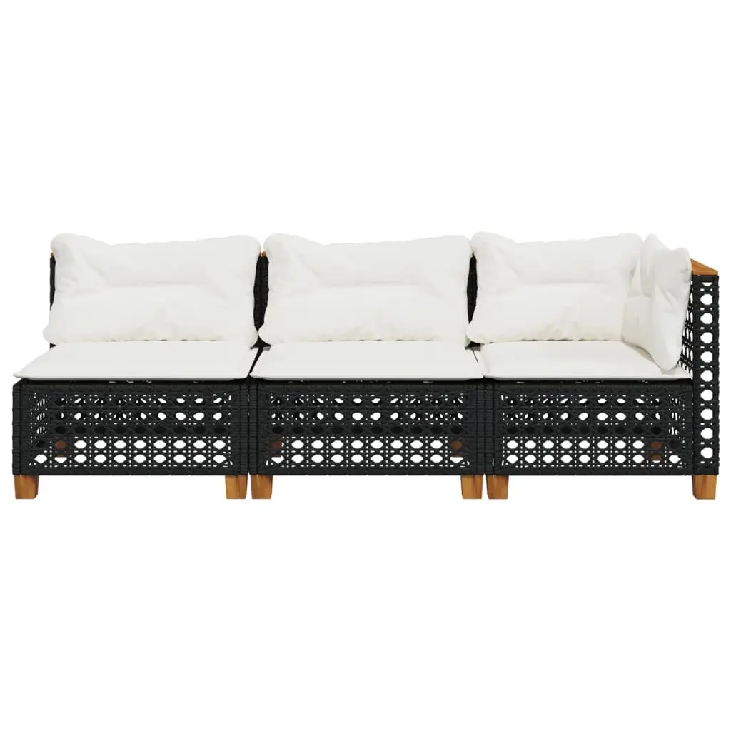3-Seater Garden Sofa Outdoor Lounge Seating Black Poly Rattan with Cushions