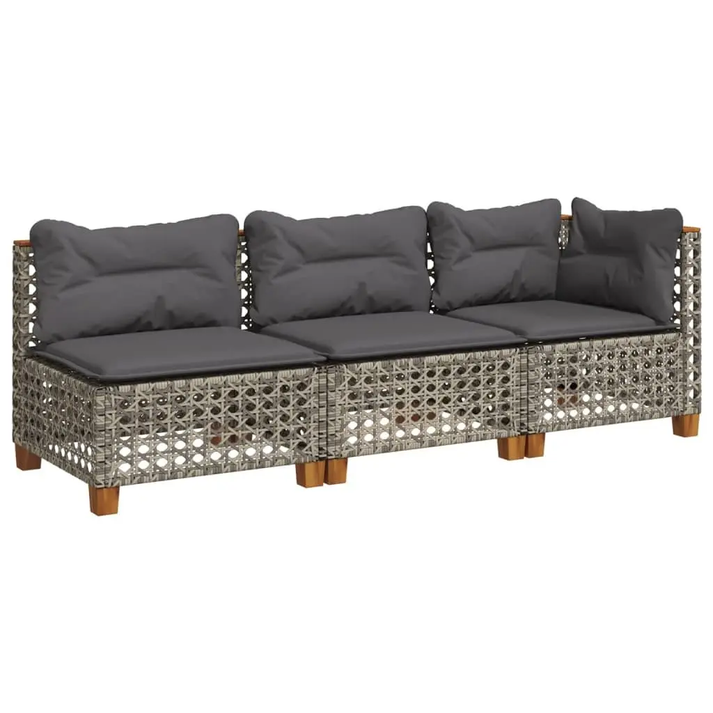 3-Seater Outdoor Garden Sofa Grey Poly Rattan Lounge with Cushions