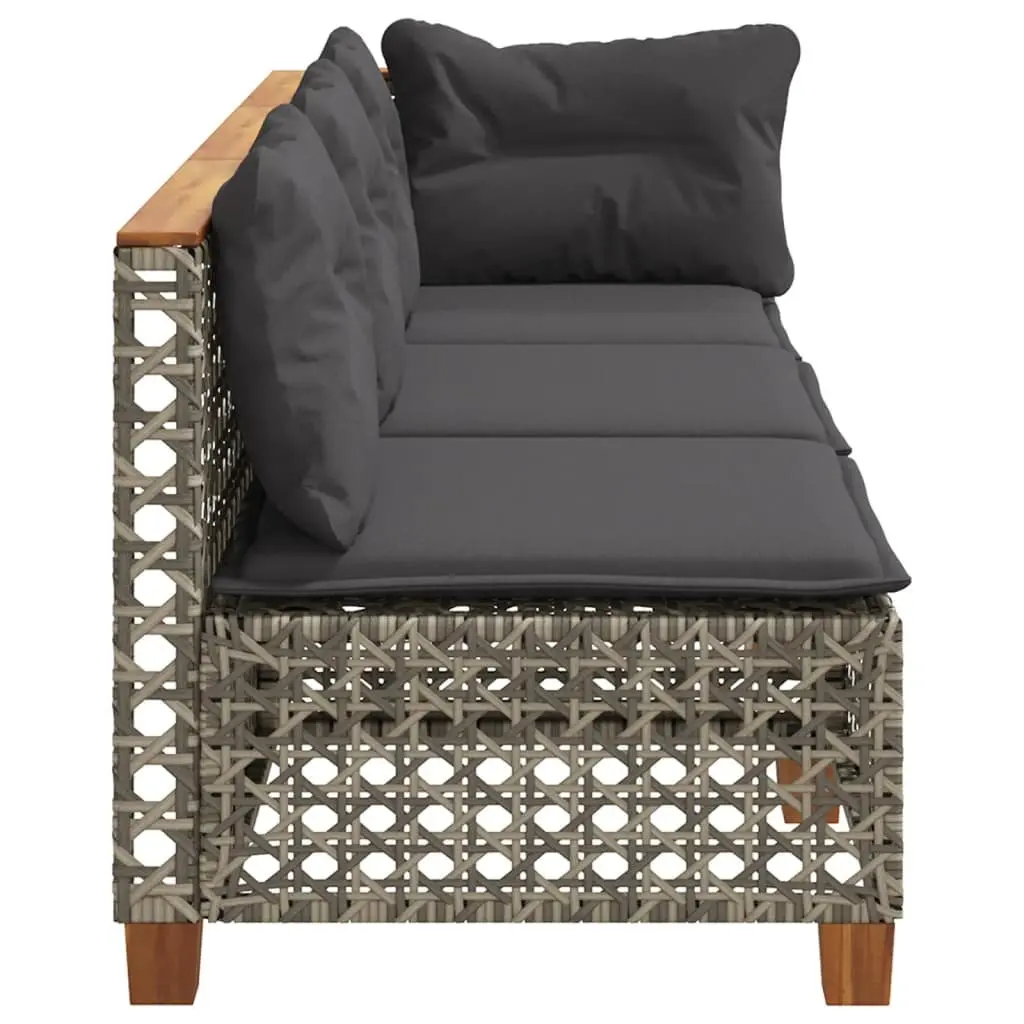 3-Seater Outdoor Garden Sofa Grey Poly Rattan Lounge with Cushions