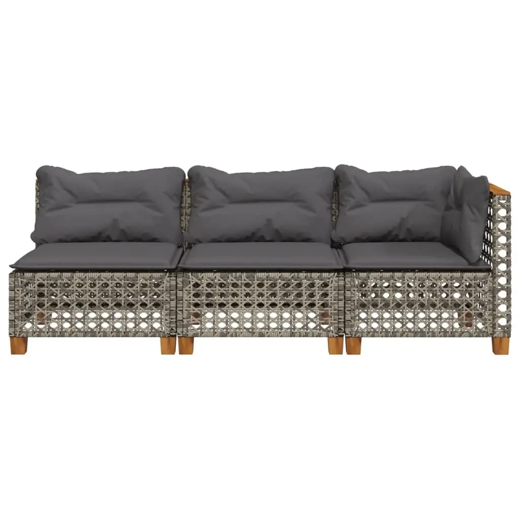 3-Seater Outdoor Garden Sofa Grey Poly Rattan Lounge with Cushions