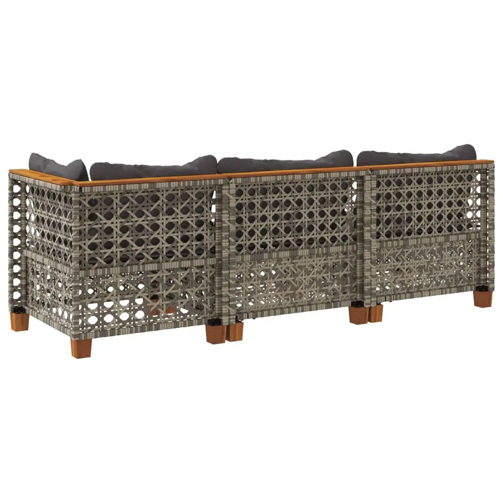 3-Seater Outdoor Garden Sofa Grey Poly Rattan Lounge with Cushions