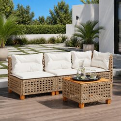 Beige 3-Seater Outdoor Lounge Sofa with Cushions