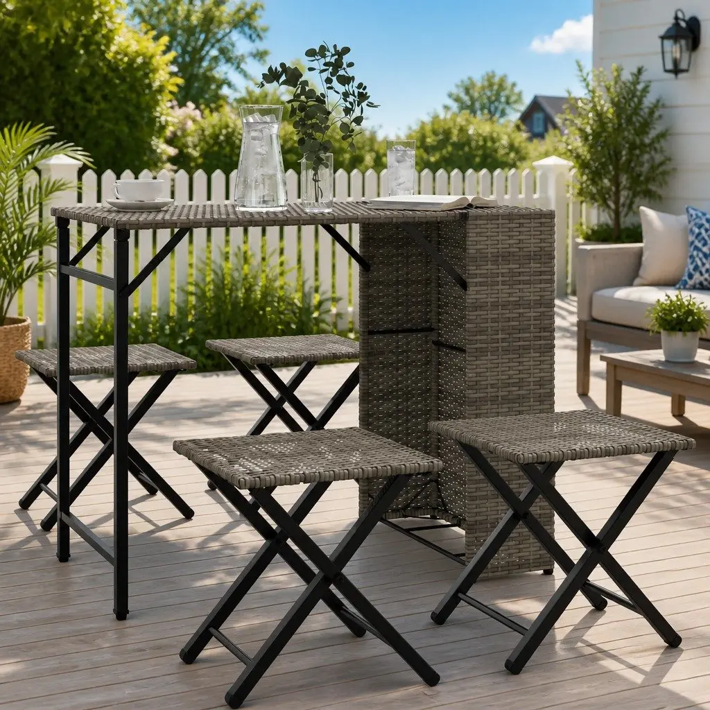 5 Piece Garden Dining Set Foldable Grey Outdoor Furniture