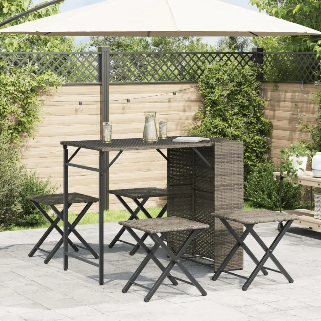 5 Piece Garden Dining Set Foldable Grey Outdoor Furniture