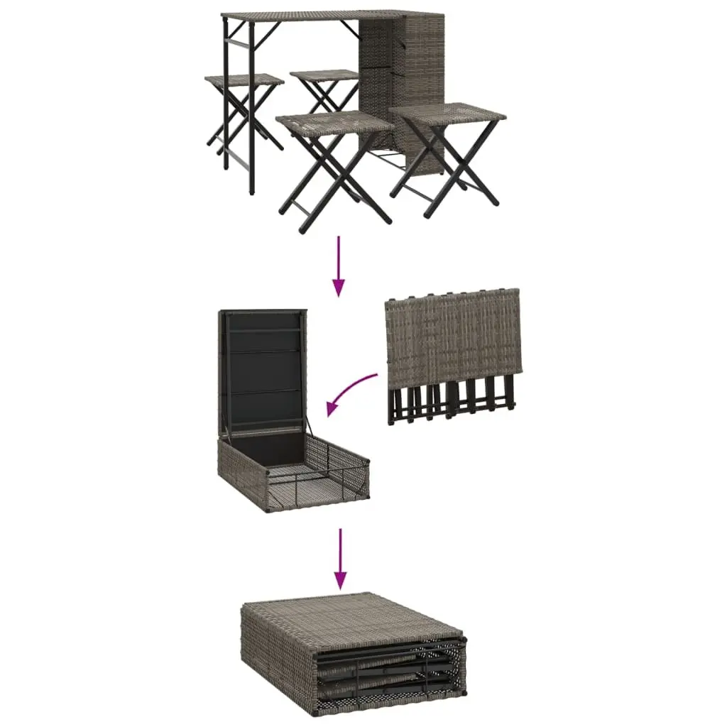 5 Piece Garden Dining Set Foldable Grey Outdoor Furniture