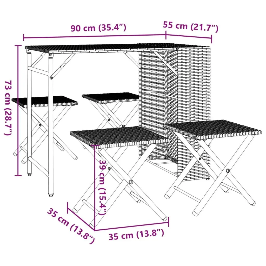 5 Piece Garden Dining Set Foldable Grey Outdoor Furniture