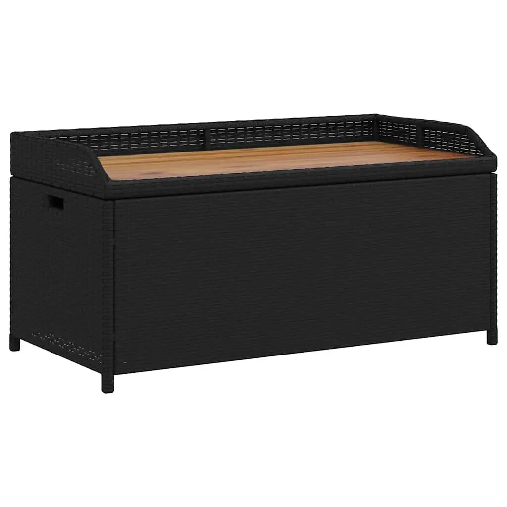 Outdoor Storage Bench Garden Seating Box 100x50x52cm Black PE Rattan Acacia Wood