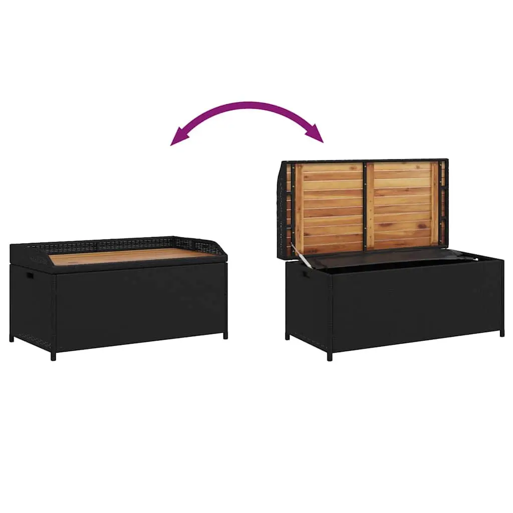 Outdoor Storage Bench Garden Seating Box 100x50x52cm Black PE Rattan Acacia Wood