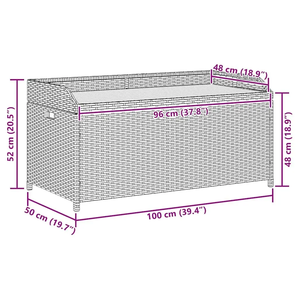 Outdoor Storage Bench Garden Seating Box 100x50x52cm Black PE Rattan Acacia Wood