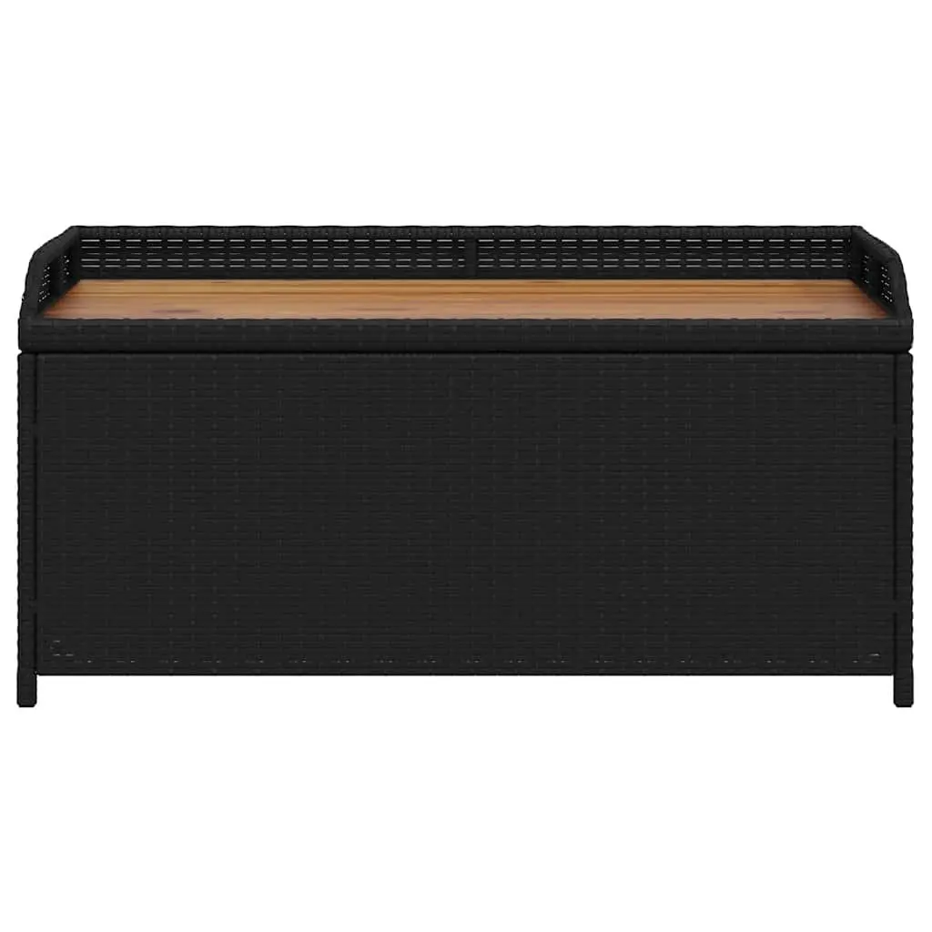 Outdoor Storage Bench Garden Seating Box 100x50x52cm Black PE Rattan Acacia Wood