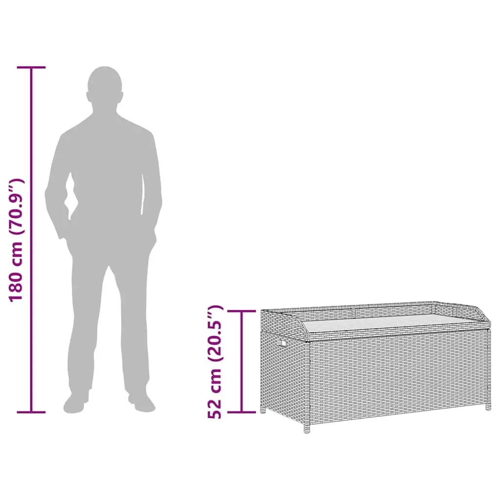 Outdoor Storage Bench Grey Garden Seating with Poly Rattan Acacia Wood