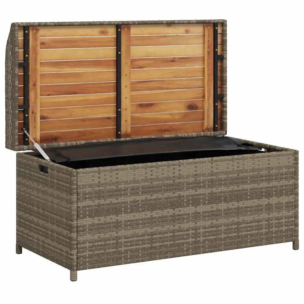 Outdoor Storage Bench Grey Garden Seating with Poly Rattan Acacia Wood