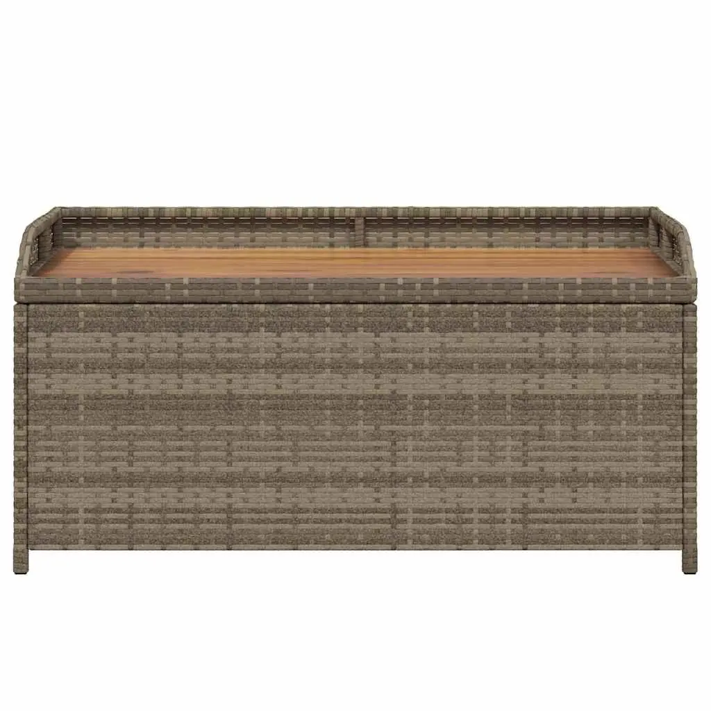 Outdoor Storage Bench Grey Garden Seating with Poly Rattan Acacia Wood