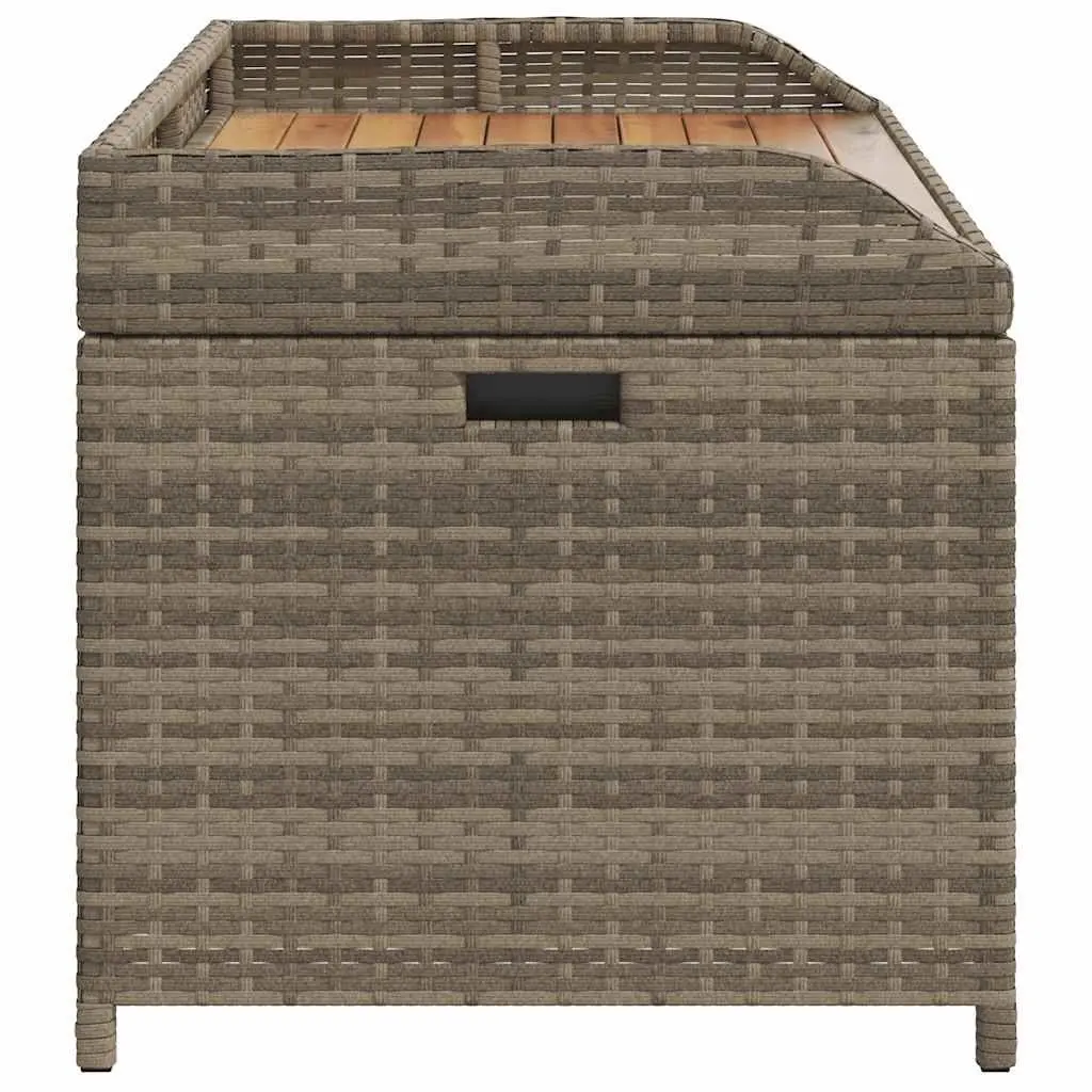 Outdoor Storage Bench Grey Garden Seating with Poly Rattan Acacia Wood