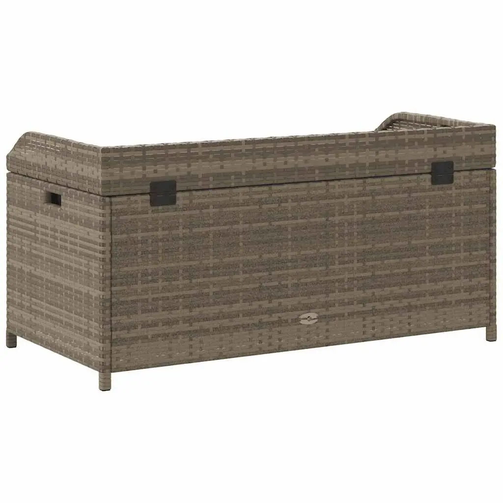 Outdoor Storage Bench Grey Garden Seating with Poly Rattan Acacia Wood