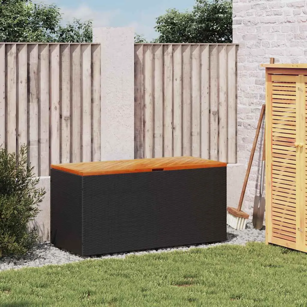 Garden Storage Box Bench Seat Outdoor Furniture 110 x 50 x 54 cm Black Poly Rattan Acacia Wood