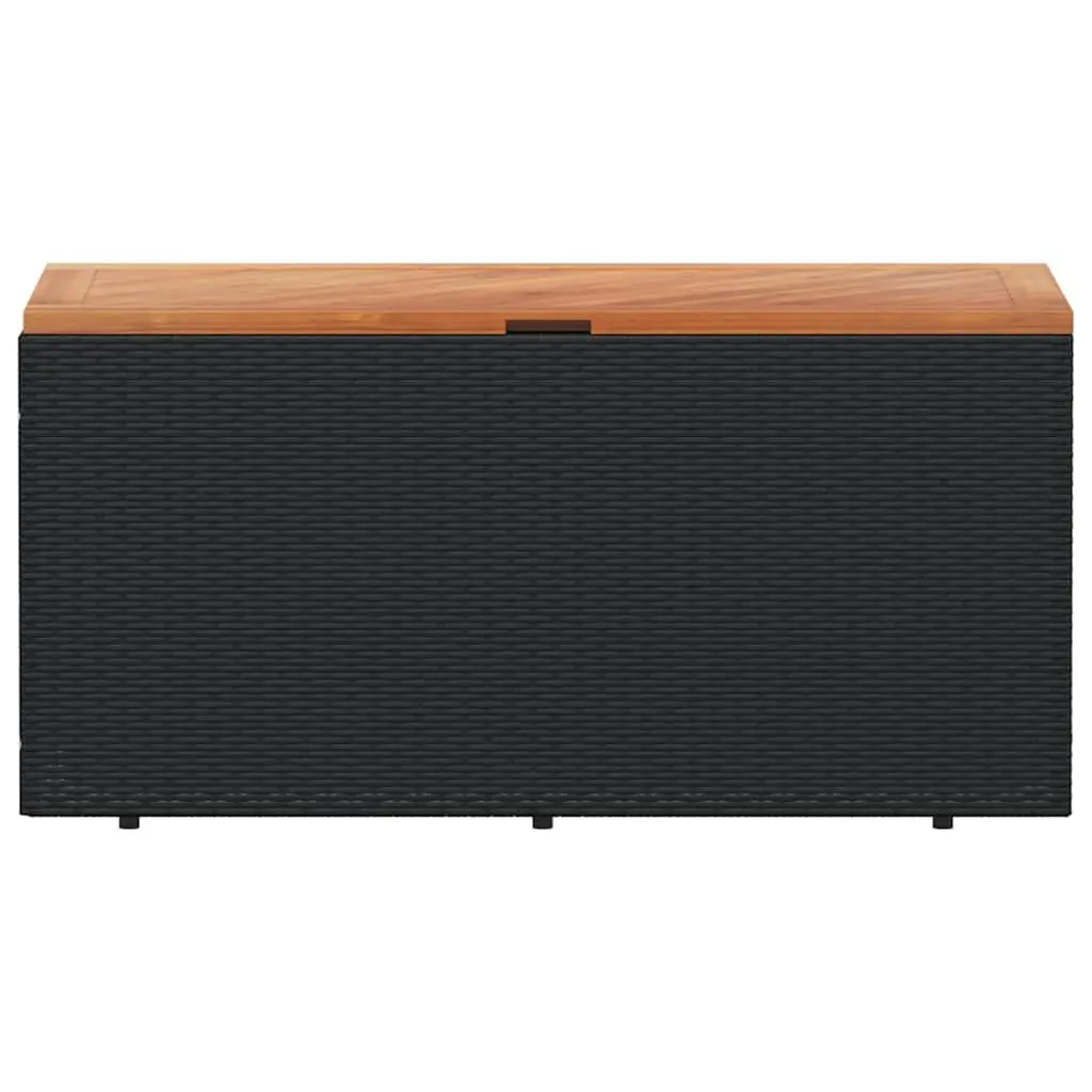 Garden Storage Box Bench Seat Outdoor Furniture 110 x 50 x 54 cm Black Poly Rattan Acacia Wood