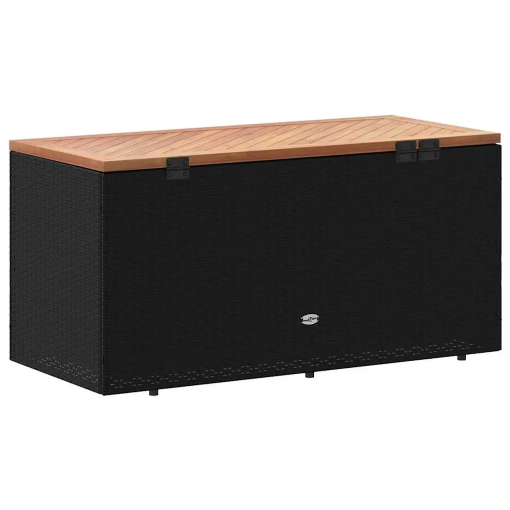 Garden Storage Box Bench Seat Outdoor Furniture 110 x 50 x 54 cm Black Poly Rattan Acacia Wood
