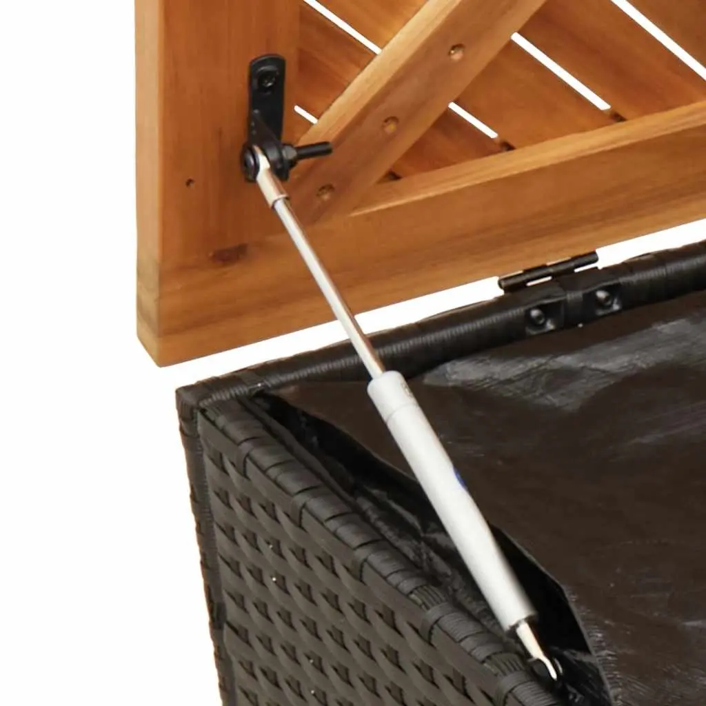 Garden Storage Box Bench Seat Outdoor Furniture 110 x 50 x 54 cm Black Poly Rattan Acacia Wood