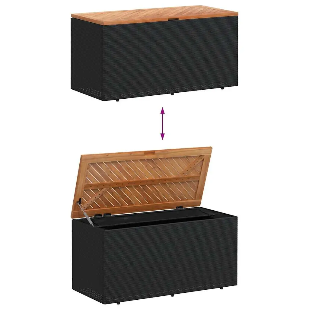 Garden Storage Box Bench Seat Outdoor Furniture 110 x 50 x 54 cm Black Poly Rattan Acacia Wood