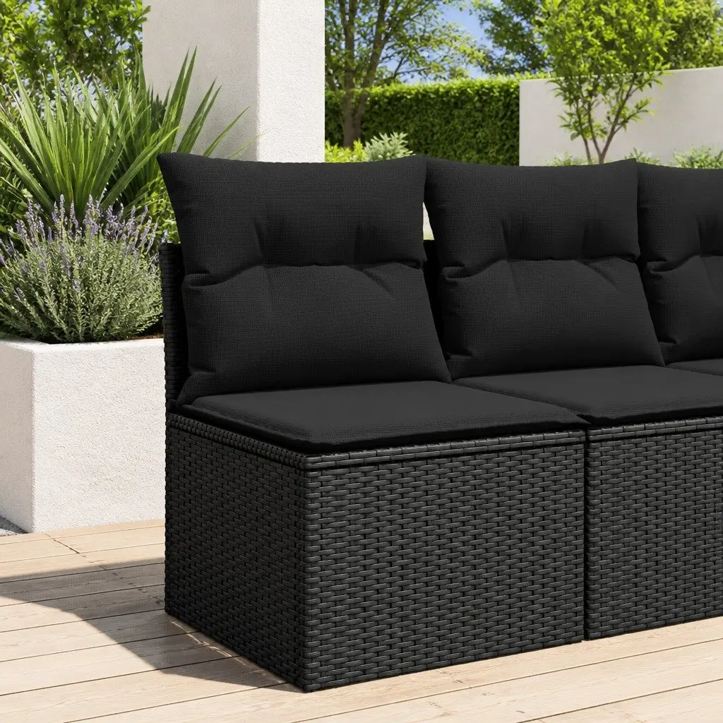 Armless Garden Sofa with Cushions Black Poly Rattan Modular Outdoor Seating