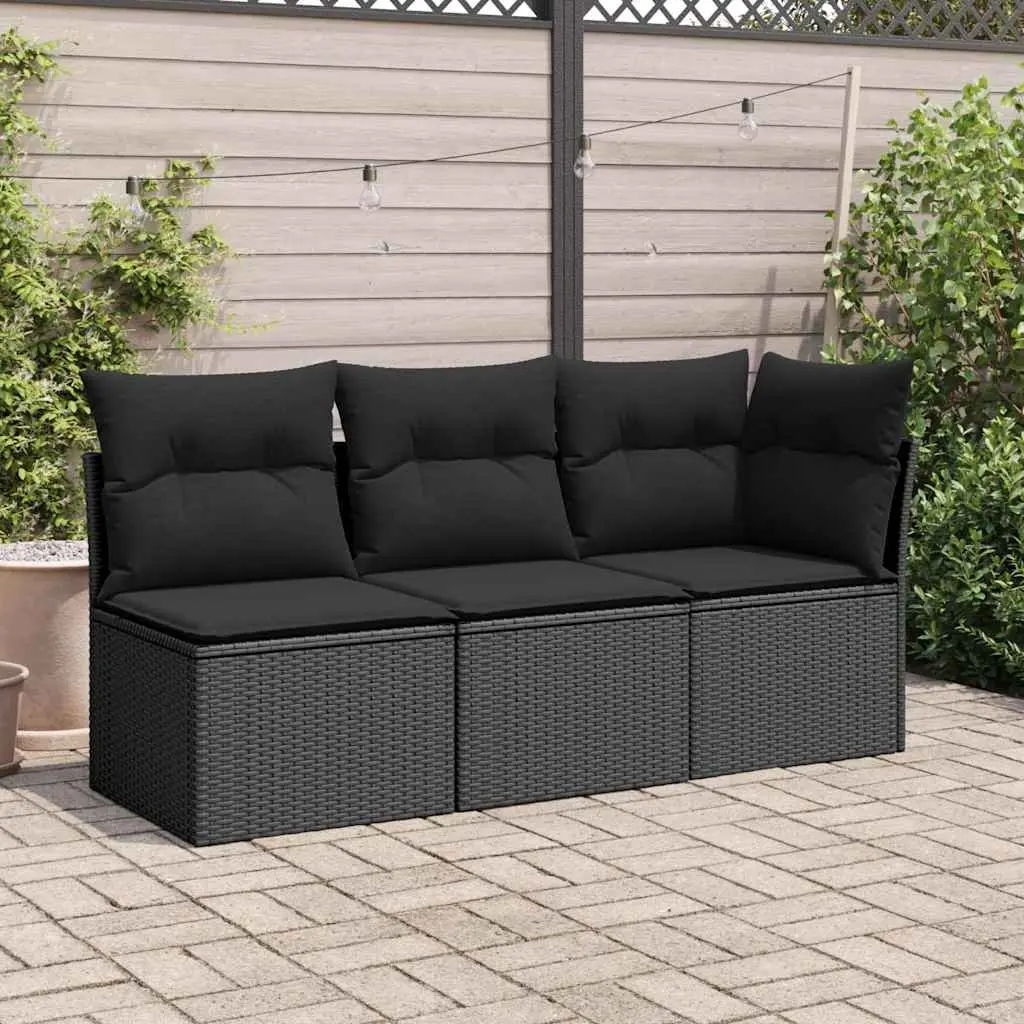 Armless Garden Sofa with Cushions Black Poly Rattan Modular Outdoor Seating