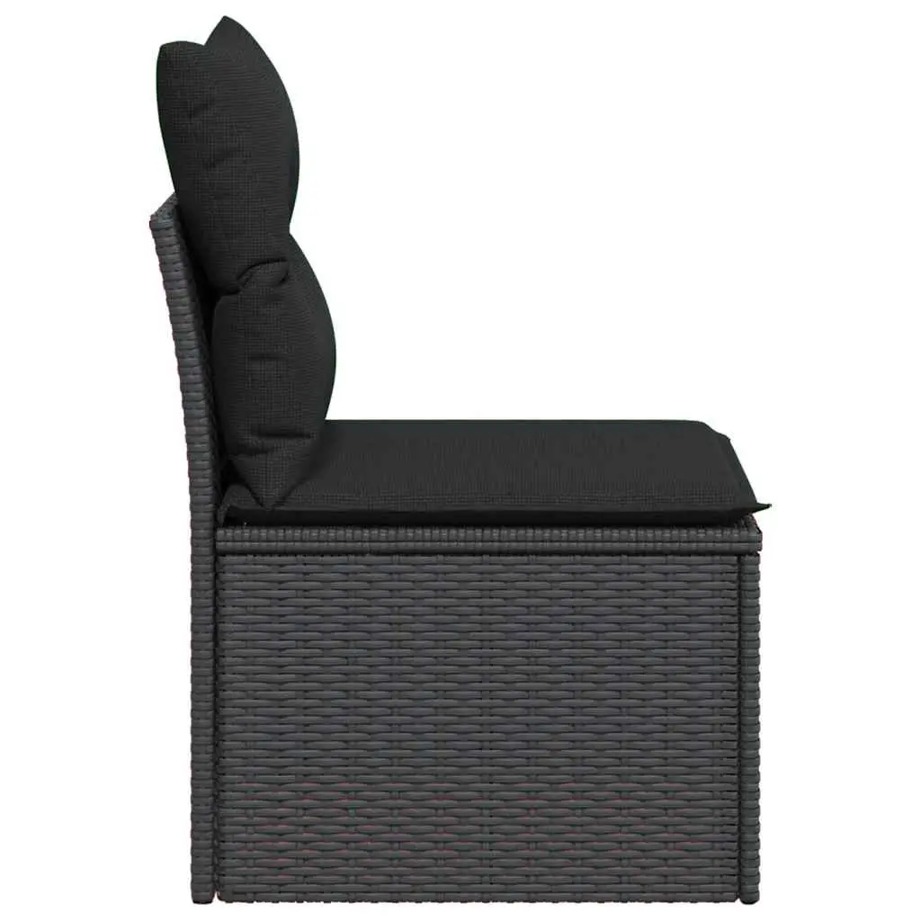 Armless Garden Sofa with Cushions Black Poly Rattan Modular Outdoor Seating