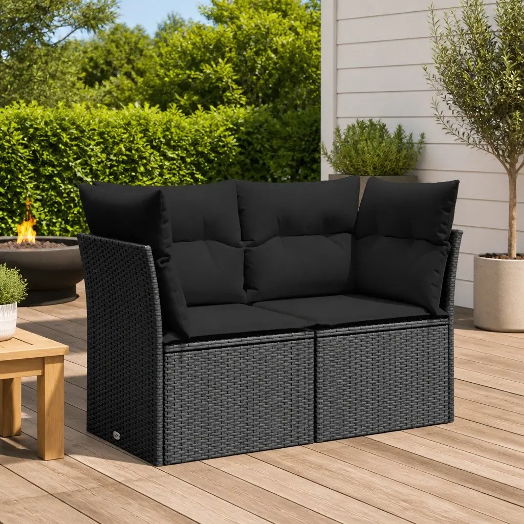 2-Seater Garden Sofa Outdoor Use Black PE Rattan with Cushions