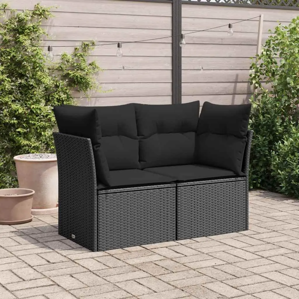 2-Seater Garden Sofa Outdoor Use Black PE Rattan with Cushions