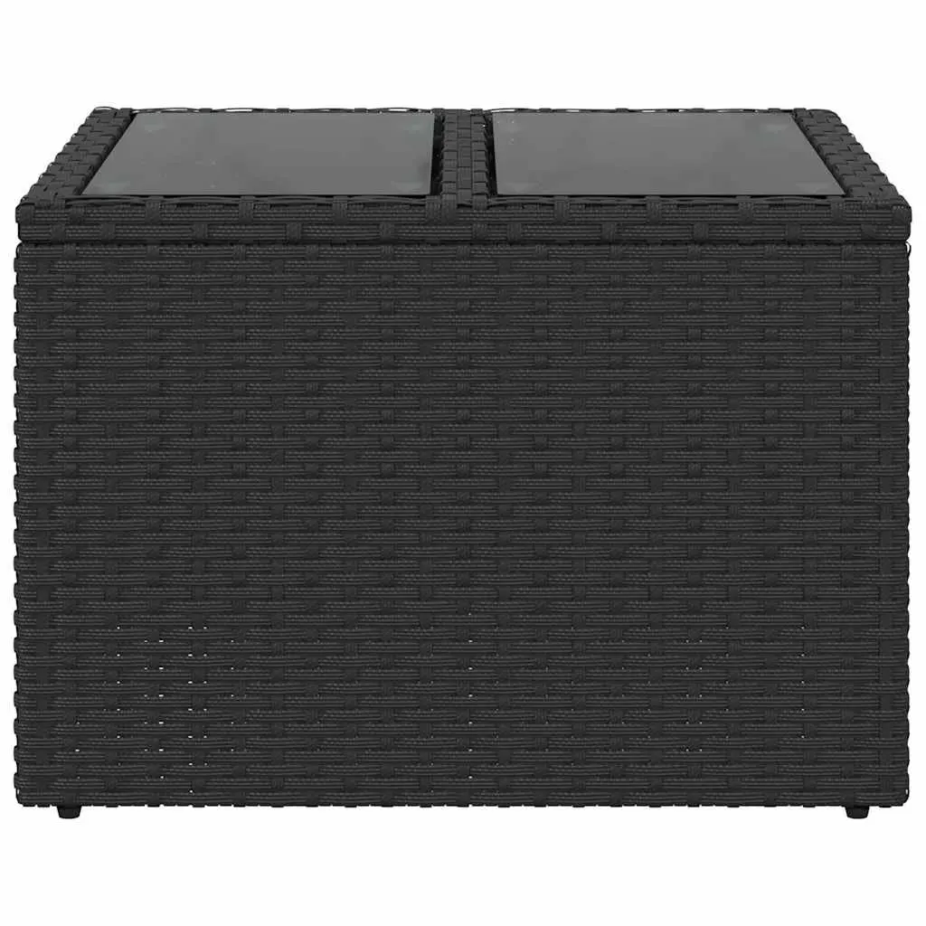 Garden Table Outdoor Use 55x55x37cm Black Poly Rattan Glass Top