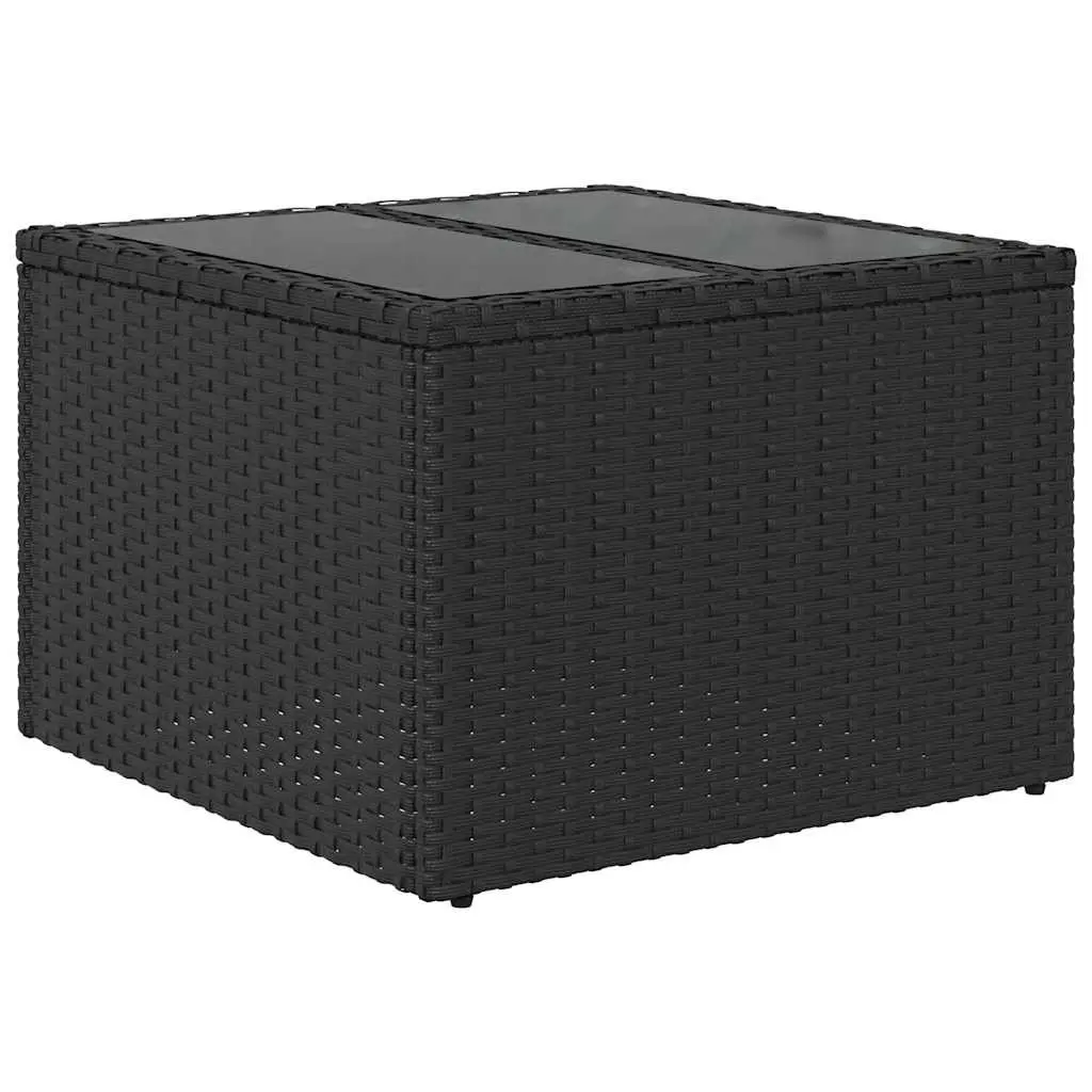 Garden Table Outdoor Use 55x55x37cm Black Poly Rattan Glass Top