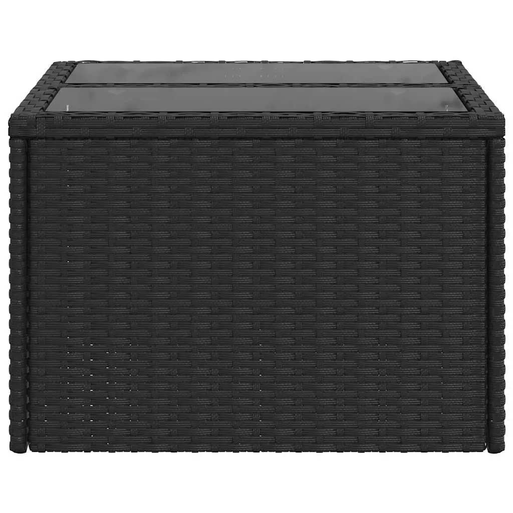 Garden Table Outdoor Use 55x55x37cm Black Poly Rattan Glass Top