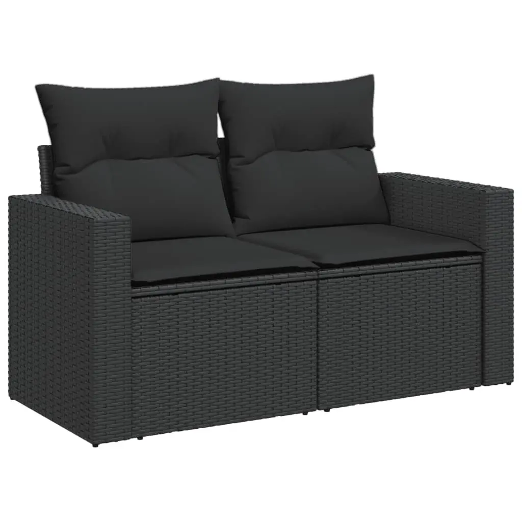 2-Seater Garden Sofa Outdoor Seating Black Poly Rattan with Cushions
