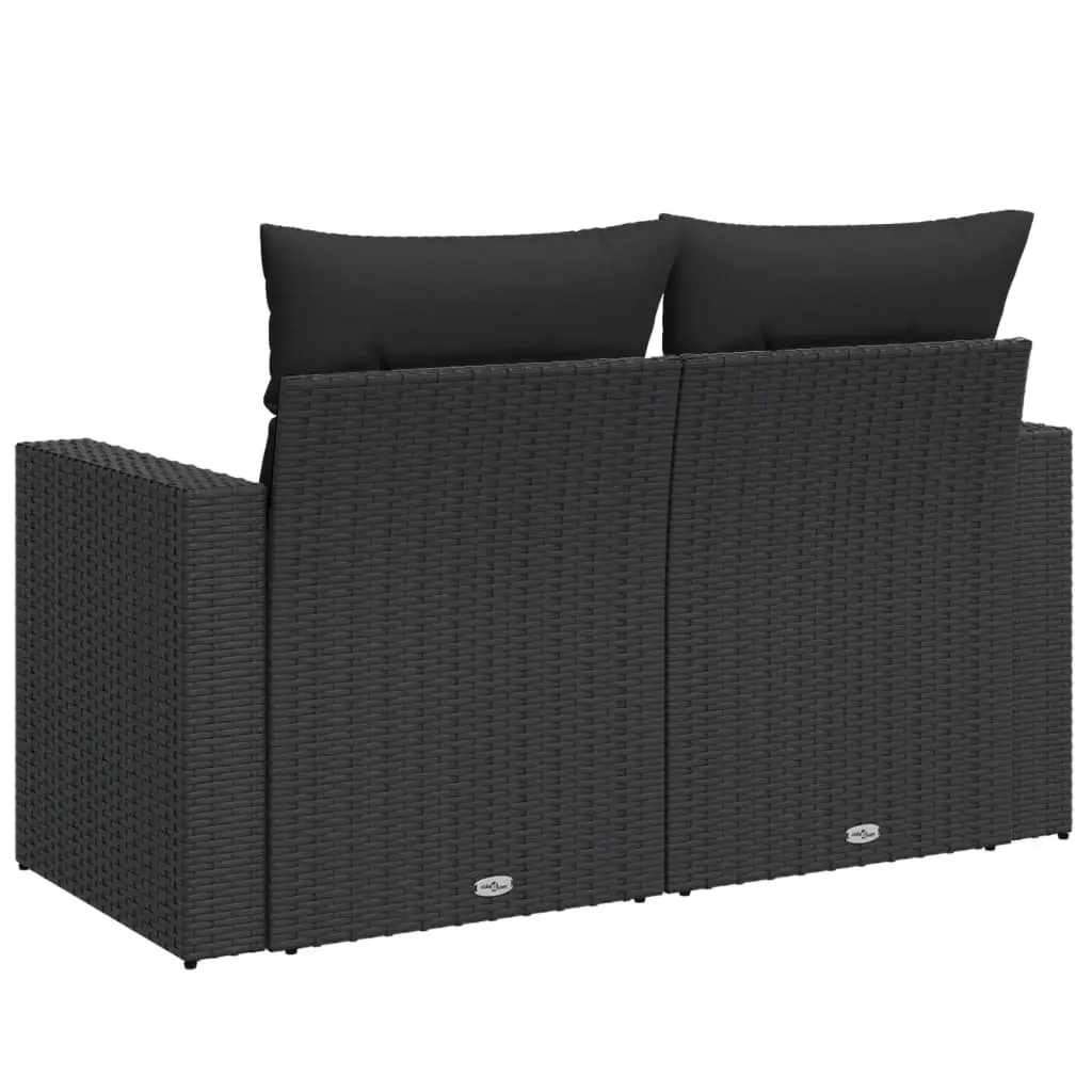 2-Seater Garden Sofa Outdoor Seating Black Poly Rattan with Cushions