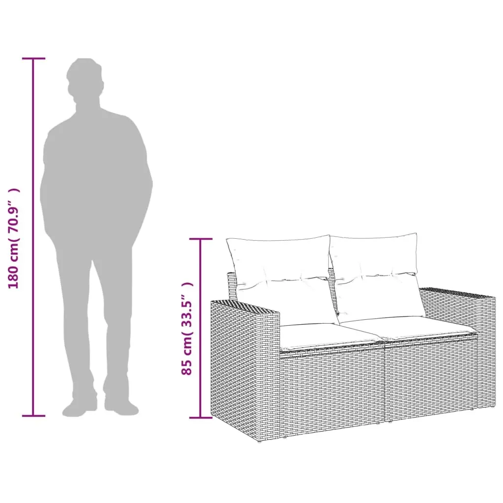 2-Seater Garden Sofa Outdoor Seating Black Poly Rattan with Cushions