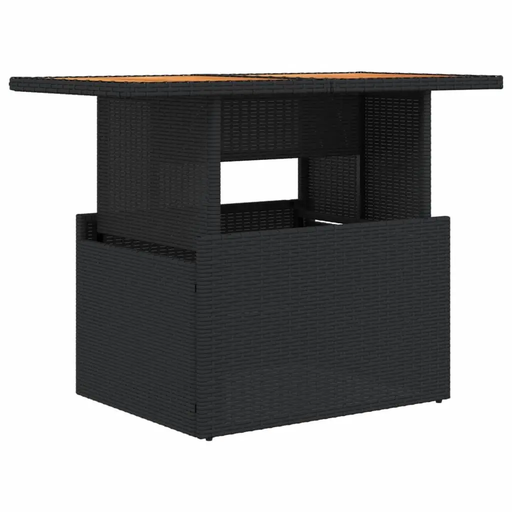 Garden Table Adjustable Top Outdoor Furniture Black Poly Rattan Acacia Wood 100 x 55 x 73 cm