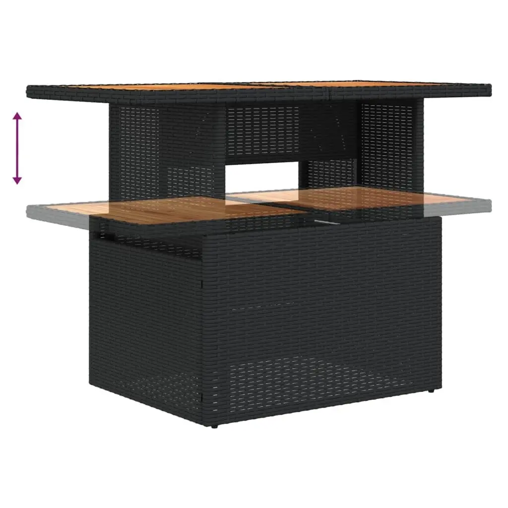 Garden Table Adjustable Top Outdoor Furniture Black Poly Rattan Acacia Wood 100 x 55 x 73 cm