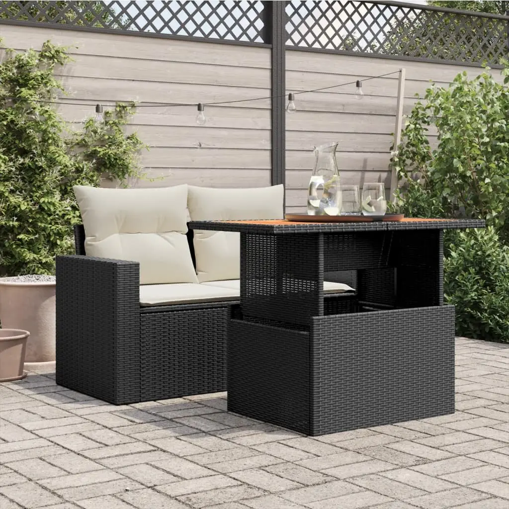 Garden Table Adjustable Top Outdoor Furniture Black Poly Rattan Acacia Wood 100 x 55 x 73 cm