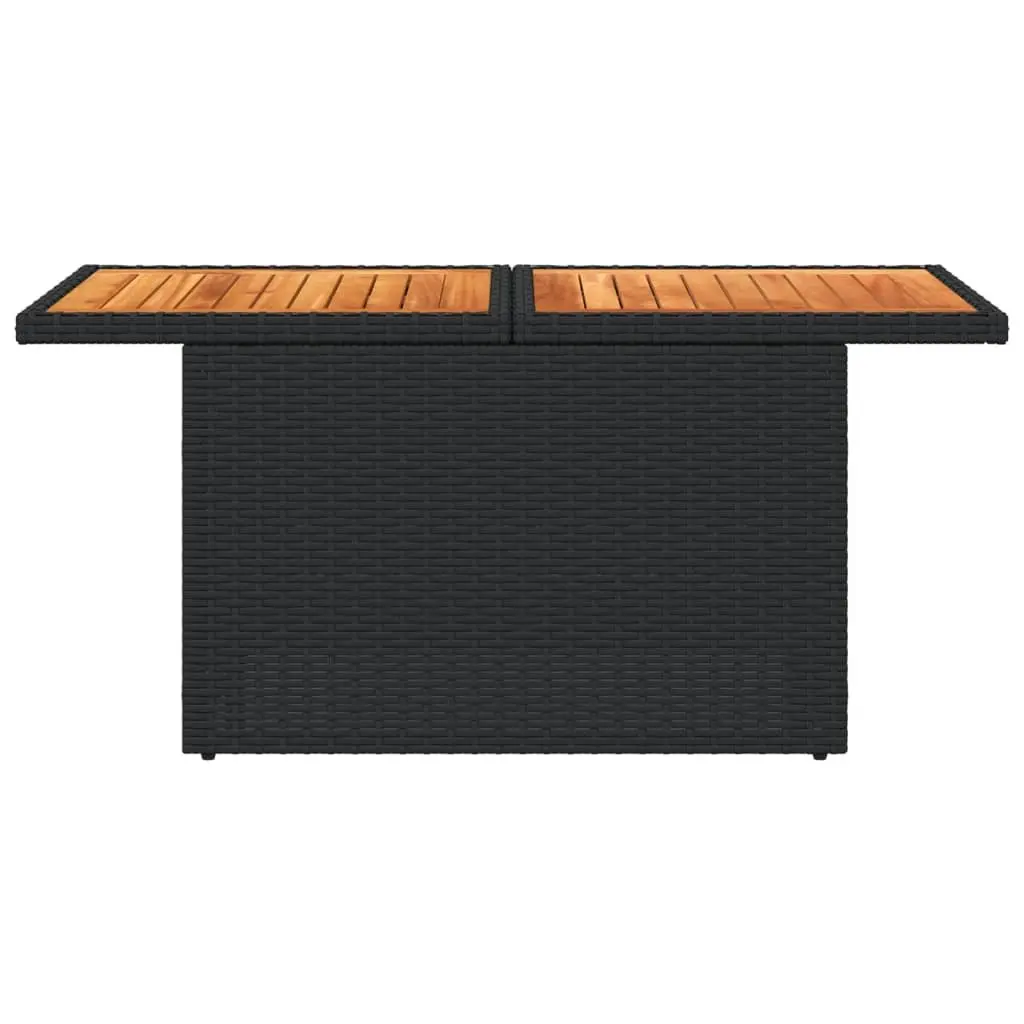 Garden Table Adjustable Top Outdoor Furniture Black Poly Rattan Acacia Wood 100 x 55 x 73 cm
